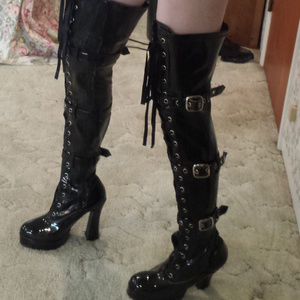 Pleaser Black Thigh High Heel Boots Size 10